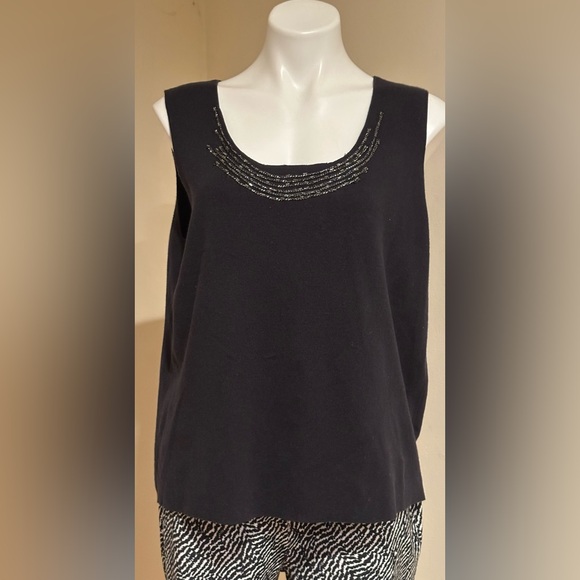 COLDWATER CREEK Black Sleeveless Camisole Beaded Neck Line Top Sz 2X 20W- 22W - Picture 1 of 11